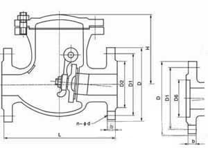 旋啟式止回閥H44W結構圖 旋啟式止回閥H44W結構圖